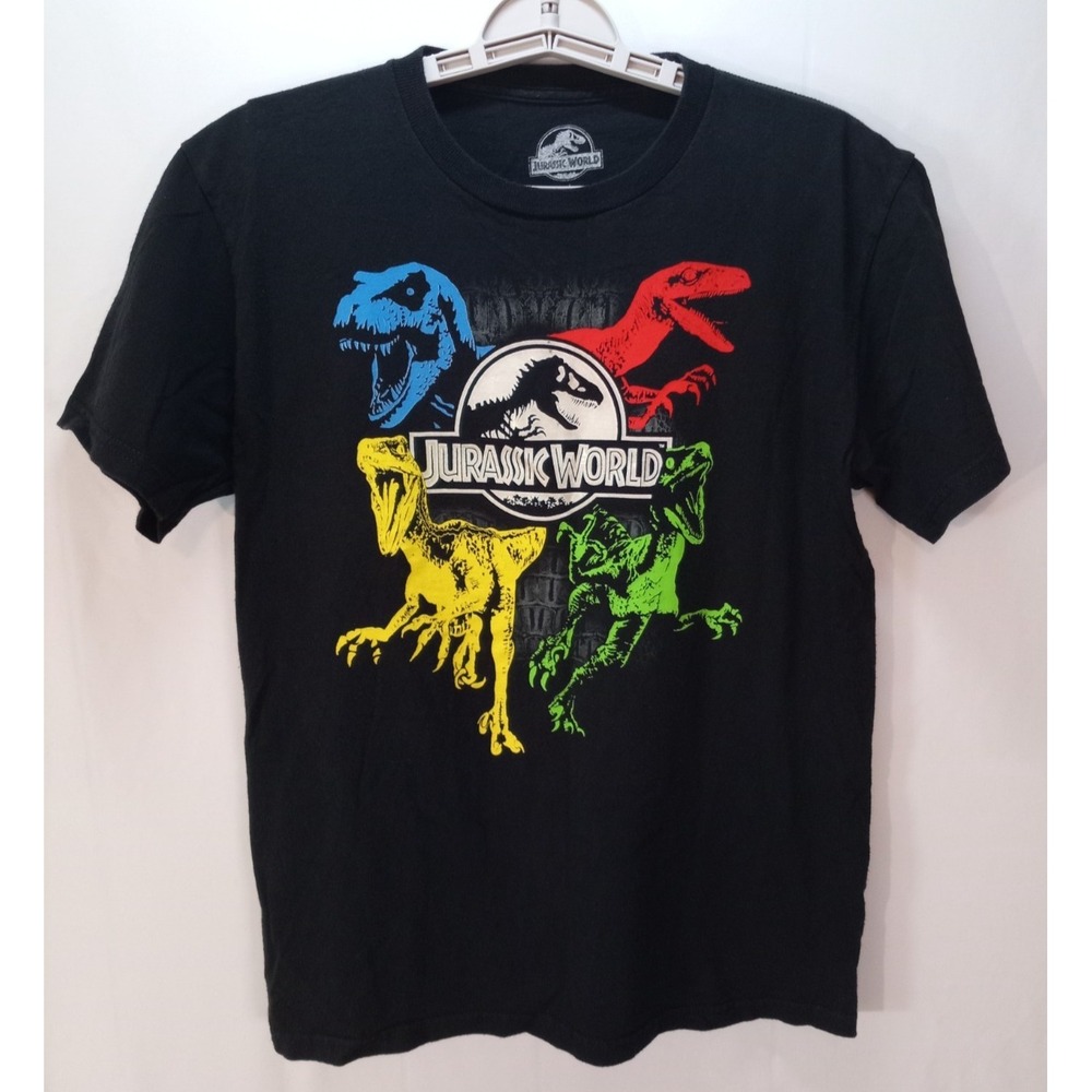 Jurassic World Men's T-Shirt, Large, Multicolor Dinosaurs, Black
